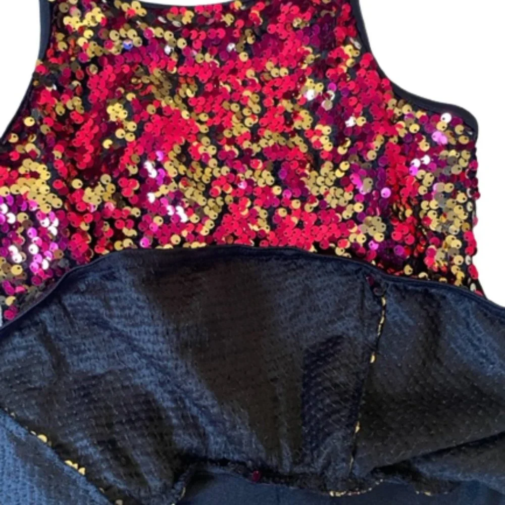 Black Unitard with red & gold sequins.Dance/Performance Costume.  Size M
